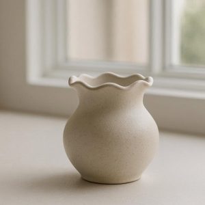 Small Ceramic Vase with Wavy Rim for Desk and Windowsill