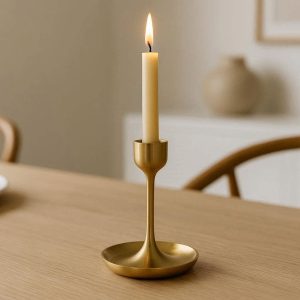 Gold Brass Candle Holder Minimalist Accent for Dining Table