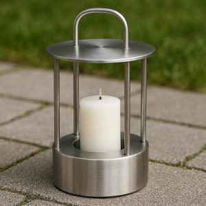 Silver Stainless Steel Candle Holder Minimalist Design for Outdoor Use