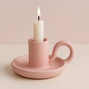 Pink Ceramic Candle Holder Minimalist Style for Girls Bedroom