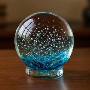 Hand Blown Glass Crystal Ball Paperweight For Desk And Study