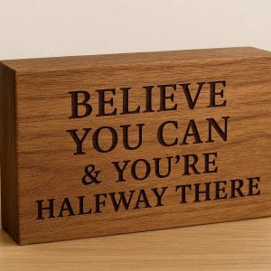 Inspirational Quote Engraved Wooden Block Desk Decor Sign
