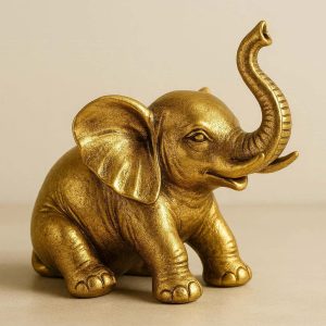 Gold Metal Elephant Figurine Lucky Charm For Home Decor