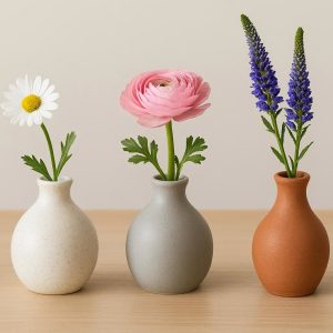 Small Ceramic Bud Vase Set of 3 for Table Centerpieces