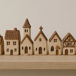 Miniature Ceramic House Village Set For Shelf Display Decor