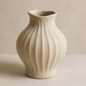 Ceramic Vase with Ribbed Texture and Organic Shape