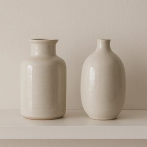 Set of 2 Glazed Ceramic Vases for Minimalist Shelf Decor
